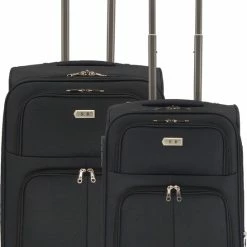 Beste Verkoop ???? SB Travelbags 2 Delige Bagage Stoffen Kofferset 4 Wielen Trolley -Zwart - 65cm/55cm ????
