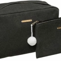 Coupon ???? 5five Set Van 2x Toilettassen/make-up/opberg Tasjes Zwart - Reis/vakantie Toilettassen/make-up Etui ????