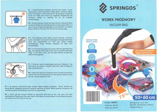 Beste Verkoop ???? Springos Vacuümzakken Set | Opbergzakken Kleding | Herbruikbaar | 10 Stuks | 50 X 60 Cm | Transparant | Inclusief Pomp ⌛ 4 Beste Verkoop ???? Springos Vacuümzakken Set | Opbergzakken Kleding | Herbruikbaar | 10 Stuks | 50 X 60 Cm | Transparant | Inclusief Pomp ⌛ - Afbeelding 2