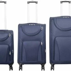 Coupon ???? Travelsuitcase - Maribor - 3delig Reiskofferset - Kwalitatief Nylon Stof - Blauw - Dé Marie ????