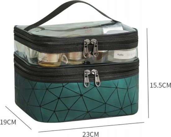 Beste deal π Ecarl 2 Vaks Cosmetica Oganizer + Handvat - Cosmetica Etui - Bloemen Tasje - Travel Toilet Bag - Toilet Tas - Make Up Organizer - Wit Geometrische Patronen π - Afbeelding 5