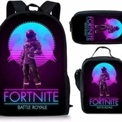 Coupon ???? Gift Land® Fortnite Rugzak- Kinder Rugtas En Pennen Etui Met Een Bijhorende Lunchtas - Blauw Schooltas - 16 Liter - 3 Ritsvakken ????