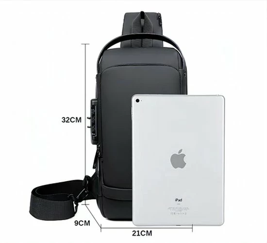 Nieuw ✔️ Fashion Waterdichte Crossbody Bag - Schoudertas - Sling Rugzak - Anti - Diefstal - Schoudertas - Motortas - USB Port - Geschikt Voor 9.7 " Laptop / Ipad - Unisex Zwart ❤️ 4 Nieuw ✔️ Fashion Waterdichte Crossbody Bag - Schoudertas - Sling Rugzak - Anti - Diefstal - Schoudertas - Motortas - USB Port - Geschikt Voor 9.7 " Laptop / Ipad - Unisex Zwart ❤️ - Afbeelding 2