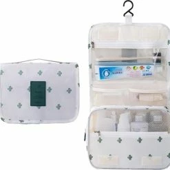 Beste Verkoop ???? Fako Fashion® - Toilettas Met Haak - Travel Bag - Organizer Voor Toiletartikelen - Reisartikelen - Travel Bag - Ophangbare Toilettas - Cactus Wit ????