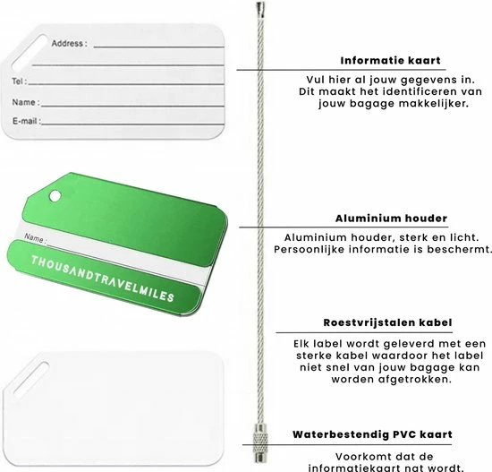 Gloednieuw ???? Aluminium Bagagelabel Groen – Kofferlabel – Aluminium Bagagelabel Voor Koffer En Bagage – Reislabel – 2 Stuks – Groen - Thousandtravelmiles ???? 4 Gloednieuw ???? Aluminium Bagagelabel Groen – Kofferlabel – Aluminium Bagagelabel Voor Koffer En Bagage – Reislabel – 2 Stuks – Groen - Thousandtravelmiles ???? - Afbeelding 2