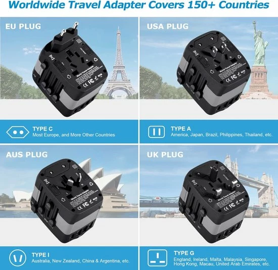 Flash-uitverkoop ???? Ar202 Universele Wereldstekker Met 4 USB-C En USB Poorten - Internationale Reisstekker Voor 150+ Landen - EU - Engeland (UK) - Amerika (USA) - Australië - Azië - Zuid Amerika - Reis Adapter - Wereld Stekker - Oplader – Wit ???? 5 Flash-uitverkoop ???? Ar202 Universele Wereldstekker Met 4 USB-C En USB Poorten - Internationale Reisstekker Voor 150+ Landen - EU - Engeland (UK) - Amerika (USA) - Australië - Azië - Zuid Amerika - Reis Adapter - Wereld Stekker - Oplader – Wit ???? - Afbeelding 3