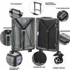 Alternative view of Beste deal ???? CarryOn ULD ???? Handbagage - Luxe Aluminium Trolley 55cm - Dubbel TSA Slot - Dubbele Wielen - Grijs ❤️