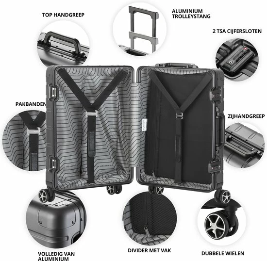 Beste deal ???? CarryOn ULD ???? Handbagage - Luxe Aluminium Trolley 55cm - Dubbel TSA Slot - Dubbele Wielen - Grijs ❤️ 4 Beste deal ???? CarryOn ULD ???? Handbagage - Luxe Aluminium Trolley 55cm - Dubbel TSA Slot - Dubbele Wielen - Grijs ❤️ - Afbeelding 2