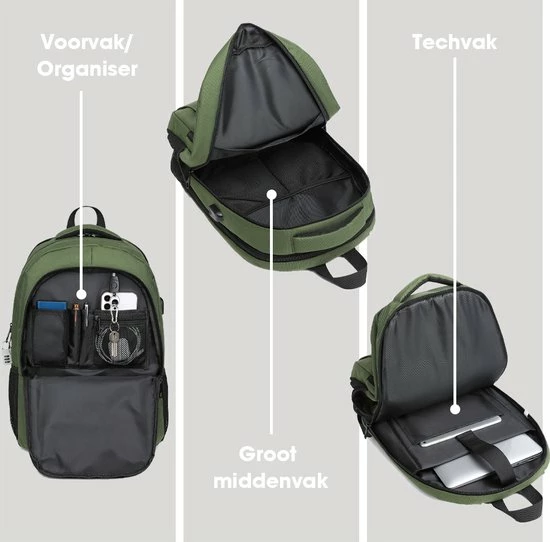 Nieuw ???? Kono Rugzak XL - Schooltas - 17,3 Inch Laptop Rugtas - Dames/Heren - 36L - Waterafstotend - Groen ✔️ 9 Nieuw ???? Kono Rugzak XL - Schooltas - 17,3 Inch Laptop Rugtas - Dames/Heren - 36L - Waterafstotend - Groen ✔️ - Afbeelding 7