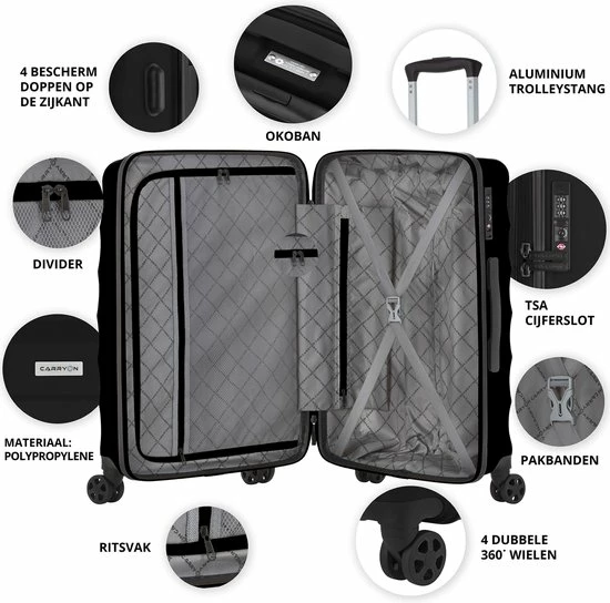 Beste deal ???? CarryOn Porter ® Reiskoffer - 66cm Trolley Met TSA-slot - OKOBAN Registratie - Zwart ⌛ 4 Beste deal ???? CarryOn Porter ® Reiskoffer - 66cm Trolley Met TSA-slot - OKOBAN Registratie - Zwart ⌛ - Afbeelding 2