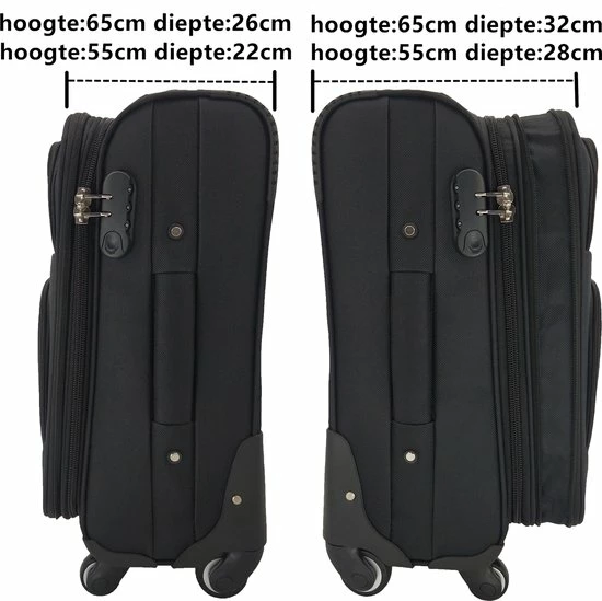 Beste Verkoop ???? SB Travelbags 2 Delige Bagage Stoffen Kofferset 4 Wielen Trolley -Zwart - 65cm/55cm ???? 6 Beste Verkoop ???? SB Travelbags 2 Delige Bagage Stoffen Kofferset 4 Wielen Trolley -Zwart - 65cm/55cm ???? - Afbeelding 4