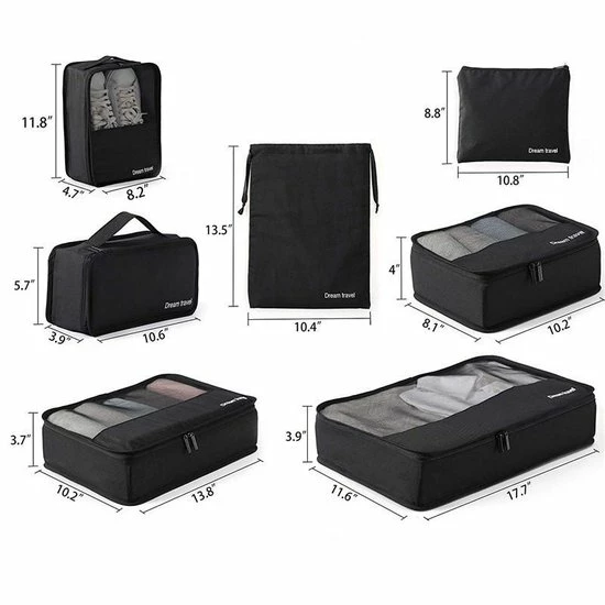 Kopen ✨ Dream Travel Packing Cubes - 7 Delige - Koffer Organizer Set - Premium Kwaliteit - Zwart ???? 4 Kopen ✨ Dream Travel Packing Cubes - 7 Delige - Koffer Organizer Set - Premium Kwaliteit - Zwart ???? - Afbeelding 2