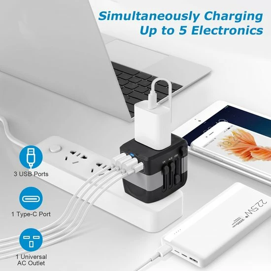 Flash-uitverkoop ???? Ar202 Universele Wereldstekker Met 4 USB-C En USB Poorten - Internationale Reisstekker Voor 150+ Landen - EU - Engeland (UK) - Amerika (USA) - Australië - Azië - Zuid Amerika - Reis Adapter - Wereld Stekker - Oplader – Wit ???? 6 Flash-uitverkoop ???? Ar202 Universele Wereldstekker Met 4 USB-C En USB Poorten - Internationale Reisstekker Voor 150+ Landen - EU - Engeland (UK) - Amerika (USA) - Australië - Azië - Zuid Amerika - Reis Adapter - Wereld Stekker - Oplader – Wit ???? - Afbeelding 4