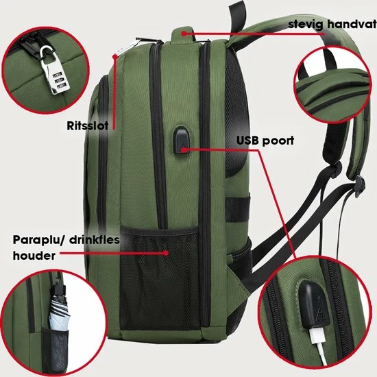 Nieuw ???? Kono Rugzak XL - Schooltas - 17,3 Inch Laptop Rugtas - Dames/Heren - 36L - Waterafstotend - Groen ✔️ 5 Nieuw ???? Kono Rugzak XL - Schooltas - 17,3 Inch Laptop Rugtas - Dames/Heren - 36L - Waterafstotend - Groen ✔️ - Afbeelding 3