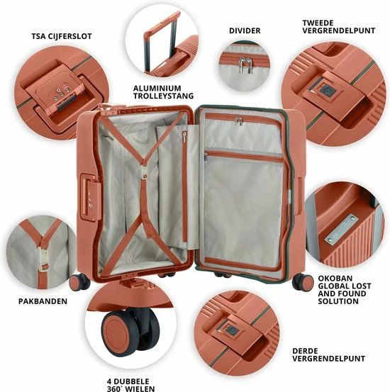Aanbiedingen ???? CarryOn Protector Luxe ???? Handbagage Koffer - Trolley 55cm Met TSA-klikslot - 4-delige Packer Set - Ultralicht - Terra Oranje ???? 7 Aanbiedingen ???? CarryOn Protector Luxe ???? Handbagage Koffer - Trolley 55cm Met TSA-klikslot - 4-delige Packer Set - Ultralicht - Terra Oranje ???? - Afbeelding 5