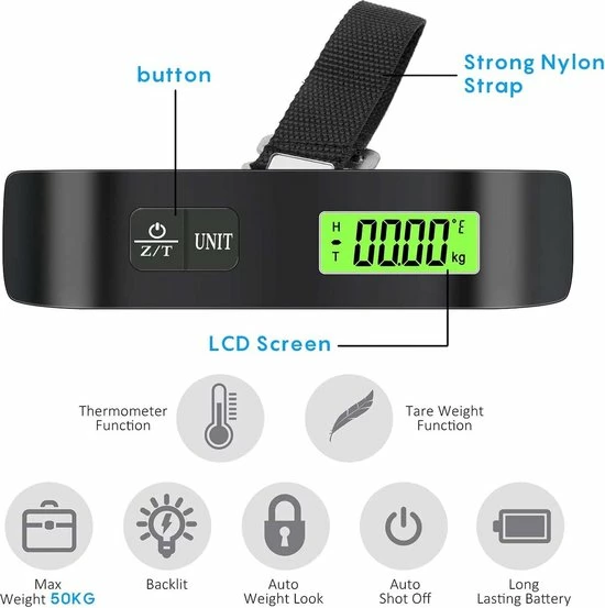 Aanbiedingen ???? IGOODS Digitale Kofferweegschaal - Bagageweegschaal Tot 50KG - Bagage Weegschaal Inclusief Batterij - AEB00105 ???? 6 Aanbiedingen ???? IGOODS Digitale Kofferweegschaal - Bagageweegschaal Tot 50KG - Bagage Weegschaal Inclusief Batterij - AEB00105 ???? - Afbeelding 4