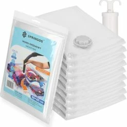 Beste Verkoop ???? Springos Vacuümzakken Set | Opbergzakken Kleding | Herbruikbaar | 10 Stuks | 50 X 60 Cm | Transparant | Inclusief Pomp ⌛