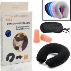 Beste deal ✔️ Merkloos Decopatent® 3 Delige Reiskussen SET - Opblaasbaar Reis Nekkussen - Slaapmasker Oogmasker Oordopjes - Auto Vliegtuig - Vrouw & Man ????
