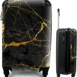 Uitgang ???? MuchoWow® Koffer - Marmer - Goud - Zwart - Marmerlook - Luxe - Glitter - Past Binnen 55x40x20 Cm En 55x35x25 Cm - ???? Handbagage - Trolley - Fotokoffer - Cabin Size - Print ????