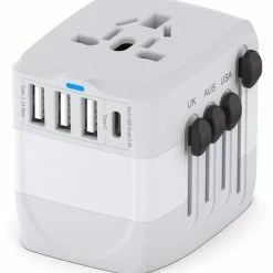 Flash-uitverkoop ???? Ar202 Universele Wereldstekker Met 4 USB-C En USB Poorten - Internationale Reisstekker Voor 150+ Landen - EU - Engeland (UK) - Amerika (USA) - Australië - Azië - Zuid Amerika - Reis Adapter - Wereld Stekker - Oplader – Wit ????