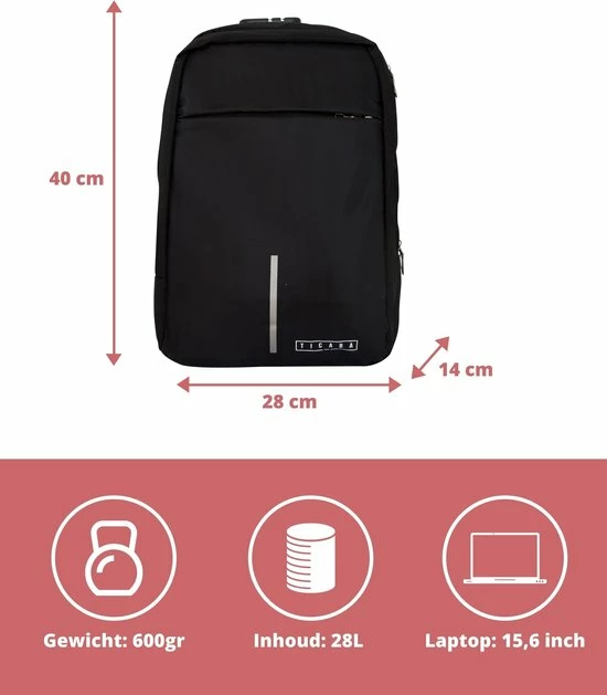 Hete verkoop ???? Ticaba Smith - Waterafstotende Anti Diefstal Laptop Rugzak Inclusief Usb Oplaadstation - 14 T/m 15,6 Inch - Rugtas Voor Dames En Heren - Zwart ❤️ 6 Hete verkoop ???? Ticaba Smith - Waterafstotende Anti Diefstal Laptop Rugzak Inclusief Usb Oplaadstation - 14 T/m 15,6 Inch - Rugtas Voor Dames En Heren - Zwart ❤️ - Afbeelding 4