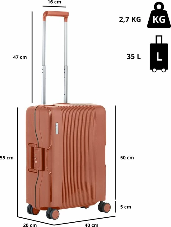Aanbiedingen ???? CarryOn Protector Luxe ???? Handbagage Koffer - Trolley 55cm Met TSA-klikslot - 4-delige Packer Set - Ultralicht - Terra Oranje ???? 4 Aanbiedingen ???? CarryOn Protector Luxe ???? Handbagage Koffer - Trolley 55cm Met TSA-klikslot - 4-delige Packer Set - Ultralicht - Terra Oranje ???? - Afbeelding 2