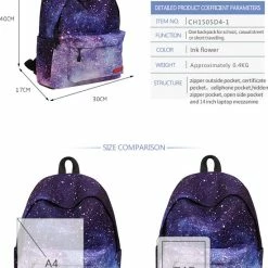 Alternative view of Beste deal ???? Merkloos Sterrenhemel Rugzak - Galaxy Rugzak - Student Rugzak - Tiener - Jongen Meisje Laptop Rugzak - Vrijetijdsreistas - Paars ❤️