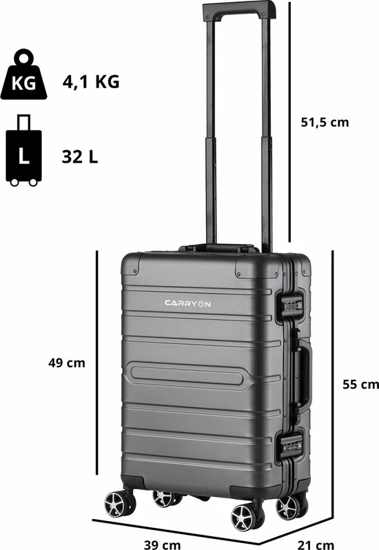 Beste deal ???? CarryOn ULD ???? Handbagage - Luxe Aluminium Trolley 55cm - Dubbel TSA Slot - Dubbele Wielen - Grijs ❤️ 8 Beste deal ???? CarryOn ULD ???? Handbagage - Luxe Aluminium Trolley 55cm - Dubbel TSA Slot - Dubbele Wielen - Grijs ❤️ - Afbeelding 6